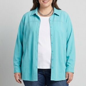 😍SHOW SPECIAL PENNINGTONS Light Green Faux Suede Jacket Shirt Shacket Sz 20